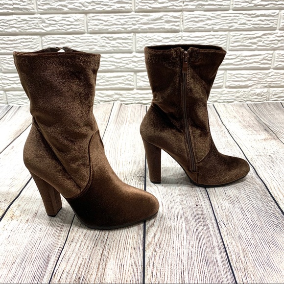 Forever Brown Velvet Dasia Calf Length Boots - Picture 3 of 6